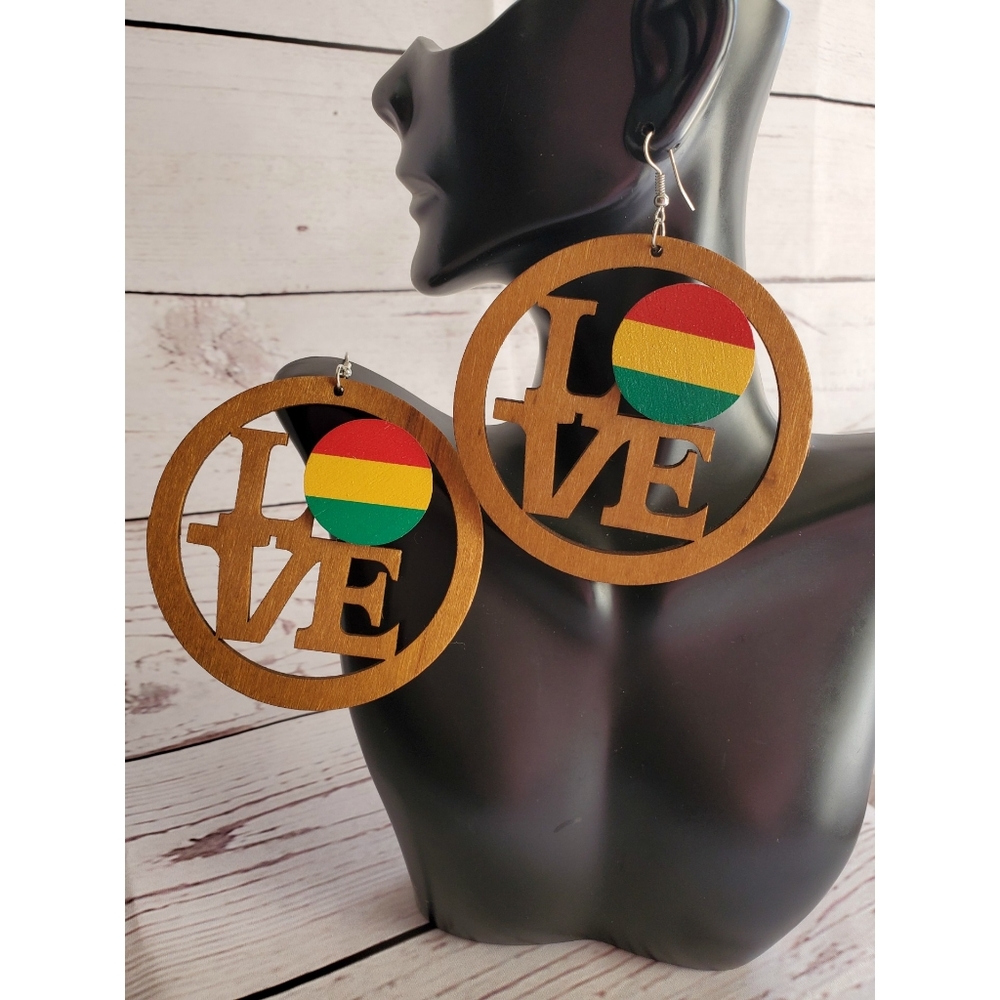 Rasta Wooden Round Earrings
